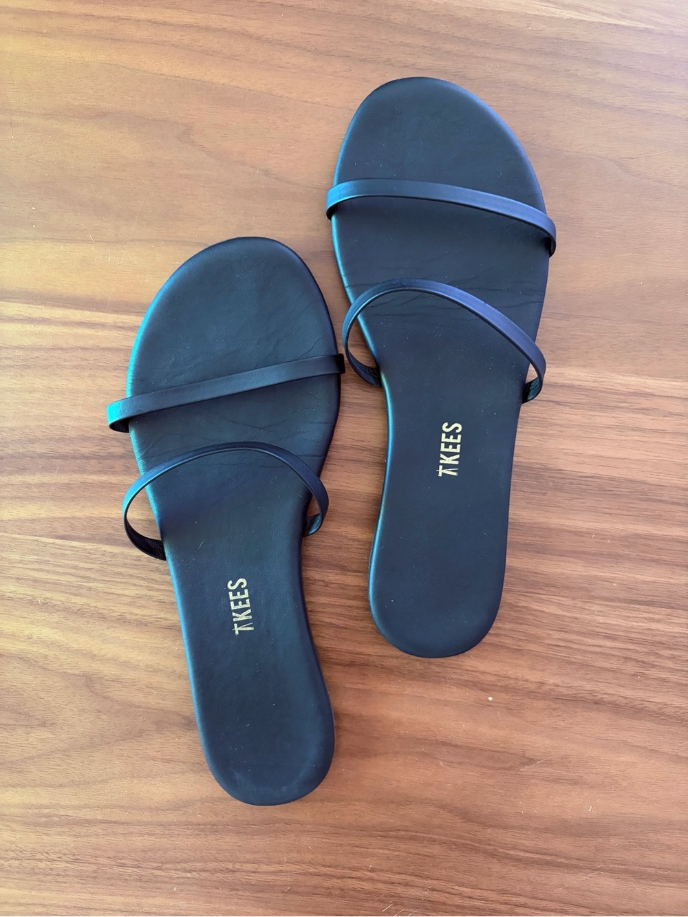 TKEES Gemma Black Leather Slide Sandals - Women's